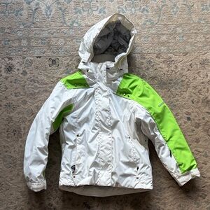 Kids Hooded White and Lime Green Puffer Jacket